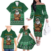 Personalised South Africa Christmas Family Matching Off Shoulder Long Sleeve Dress and Hawaiian Shirt Cool Santa Claus With South African Map - Wonder Print Shop