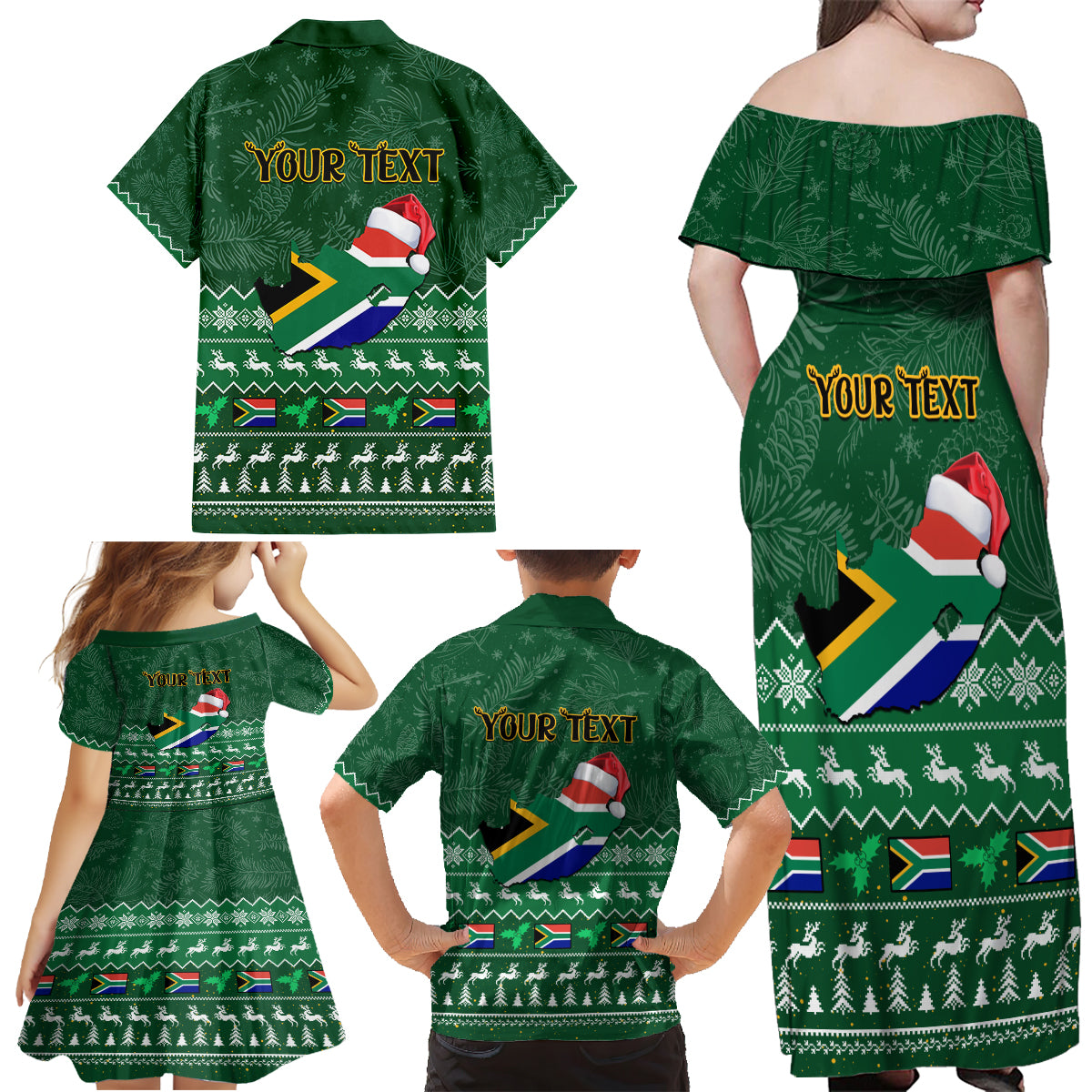 Personalised South Africa Christmas Family Matching Off Shoulder Maxi Dress and Hawaiian Shirt Cool Santa Claus With South African Map - Wonder Print Shop