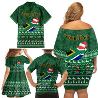 Personalised South Africa Christmas Family Matching Off Shoulder Short Dress and Hawaiian Shirt Cool Santa Claus With South African Map - Wonder Print Shop
