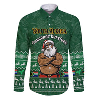 Personalised South Africa Christmas Family Matching Off Shoulder Short Dress and Hawaiian Shirt Cool Santa Claus With South African Map - Wonder Print Shop