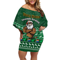 Personalised South Africa Christmas Family Matching Off Shoulder Short Dress and Hawaiian Shirt Cool Santa Claus With South African Map - Wonder Print Shop