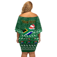 Personalised South Africa Christmas Family Matching Off Shoulder Short Dress and Hawaiian Shirt Cool Santa Claus With South African Map - Wonder Print Shop
