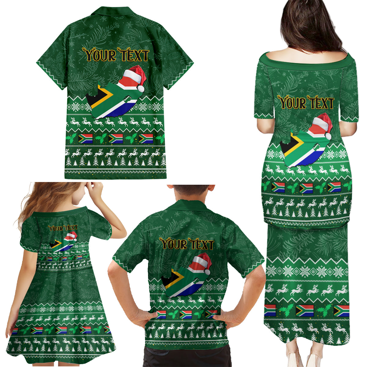Personalised South Africa Christmas Family Matching Puletasi Dress and Hawaiian Shirt Cool Santa Claus With South African Map - Wonder Print Shop