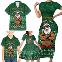 Personalised South Africa Christmas Family Matching Short Sleeve Bodycon Dress and Hawaiian Shirt Cool Santa Claus With South African Map - Wonder Print Shop