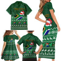 Personalised South Africa Christmas Family Matching Short Sleeve Bodycon Dress and Hawaiian Shirt Cool Santa Claus With South African Map - Wonder Print Shop