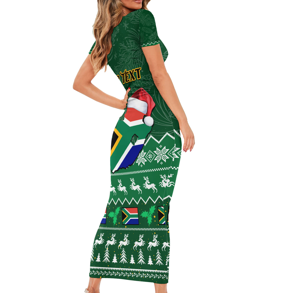 Personalised South Africa Christmas Family Matching Short Sleeve Bodycon Dress and Hawaiian Shirt Cool Santa Claus With South African Map - Wonder Print Shop