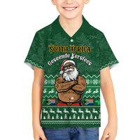 Personalised South Africa Christmas Family Matching Short Sleeve Bodycon Dress and Hawaiian Shirt Cool Santa Claus With South African Map - Wonder Print Shop