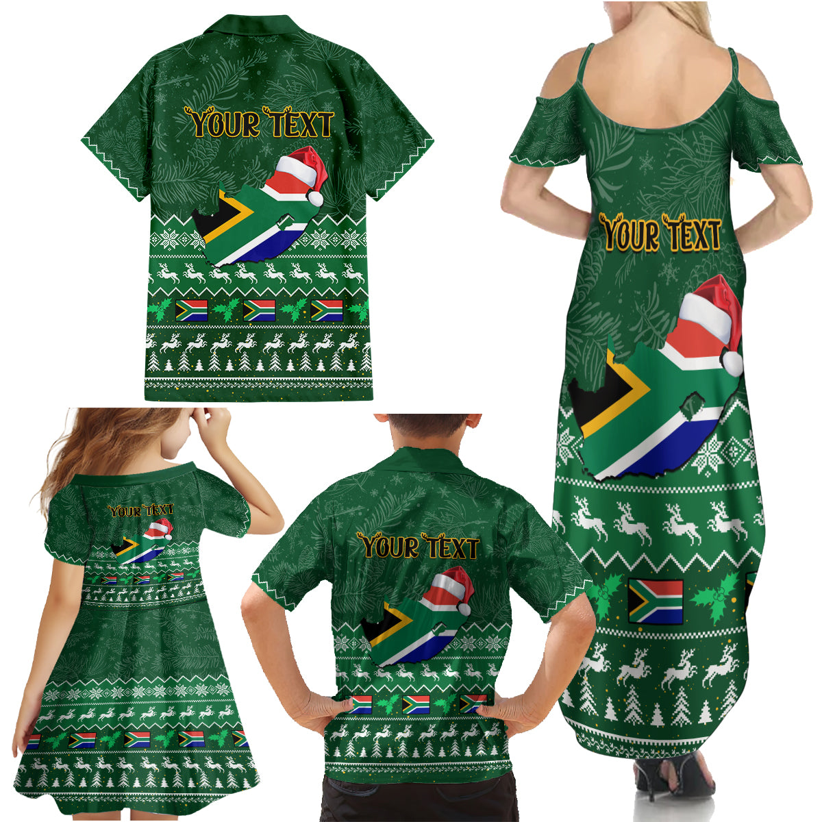 Personalised South Africa Christmas Family Matching Summer Maxi Dress and Hawaiian Shirt Cool Santa Claus With South African Map - Wonder Print Shop