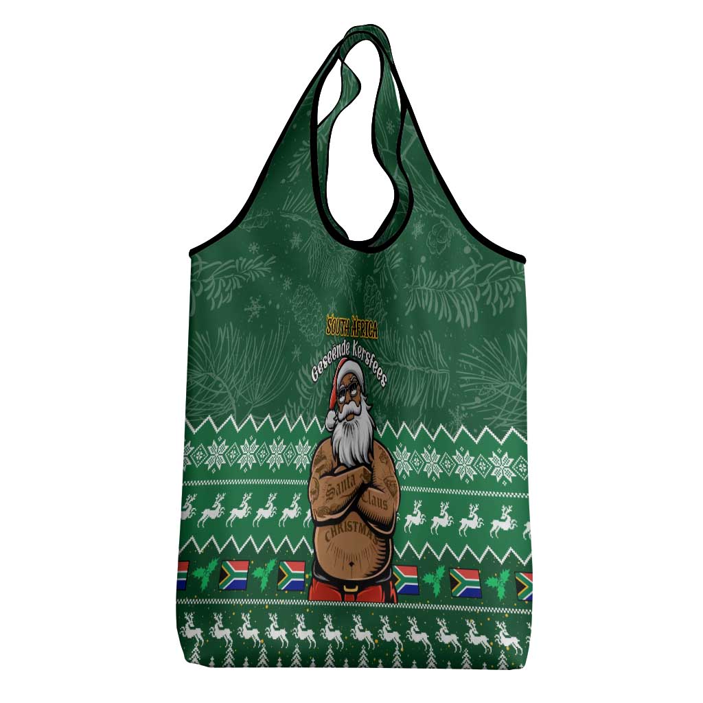 South Africa Christmas Grocery Bag Cool Santa Claus With South African Map