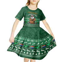 Personalised South Africa Christmas Kid Short Sleeve Dress Cool Santa Claus With South African Map - Wonder Print Shop