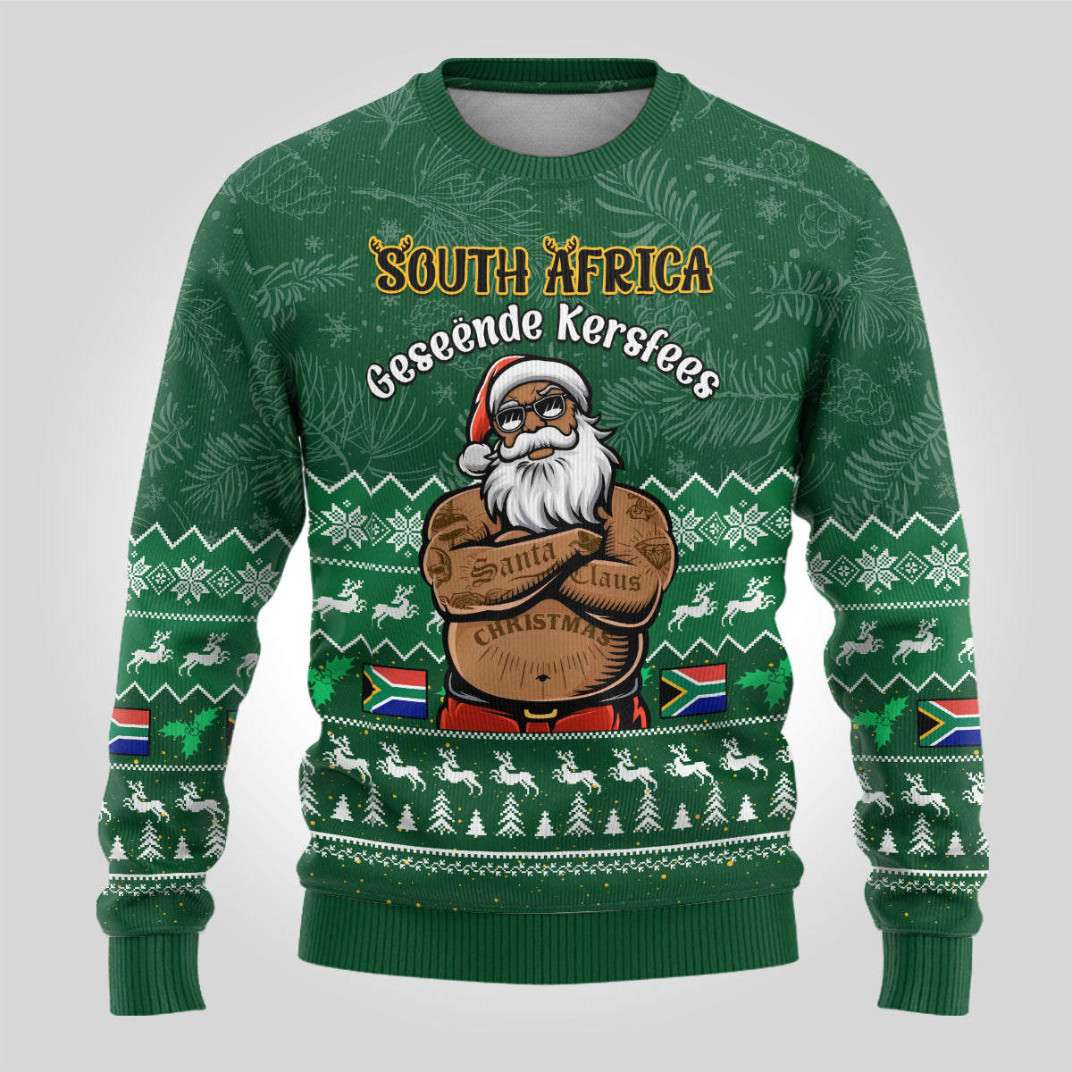 Personalised South Africa Christmas Ugly Christmas Sweater Cool Santa Claus With South African Map - Wonder Print Shop