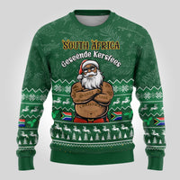 Personalised South Africa Christmas Ugly Christmas Sweater Cool Santa Claus With South African Map - Wonder Print Shop