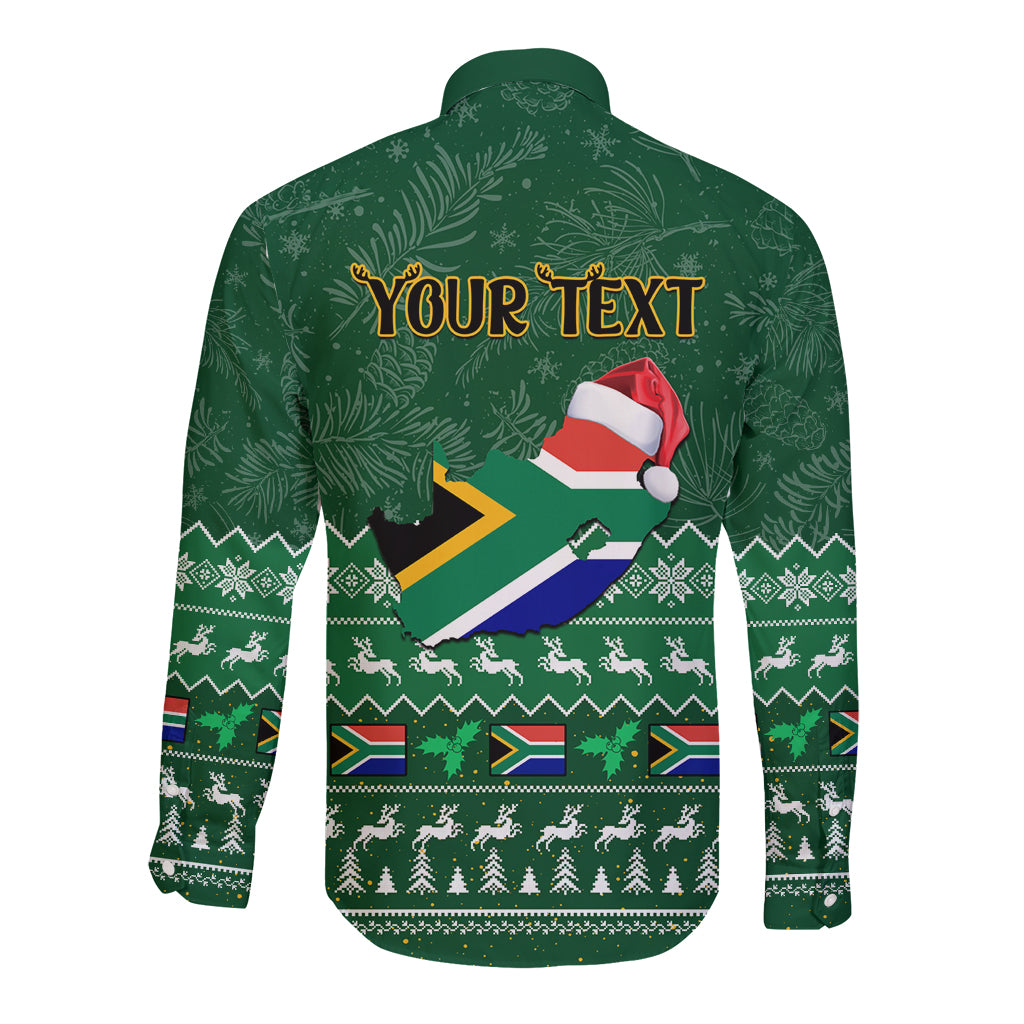 Personalised South Africa Christmas Long Sleeve Button Shirt Cool Santa Claus With South African Map - Wonder Print Shop