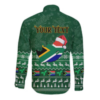 Personalised South Africa Christmas Long Sleeve Button Shirt Cool Santa Claus With South African Map - Wonder Print Shop