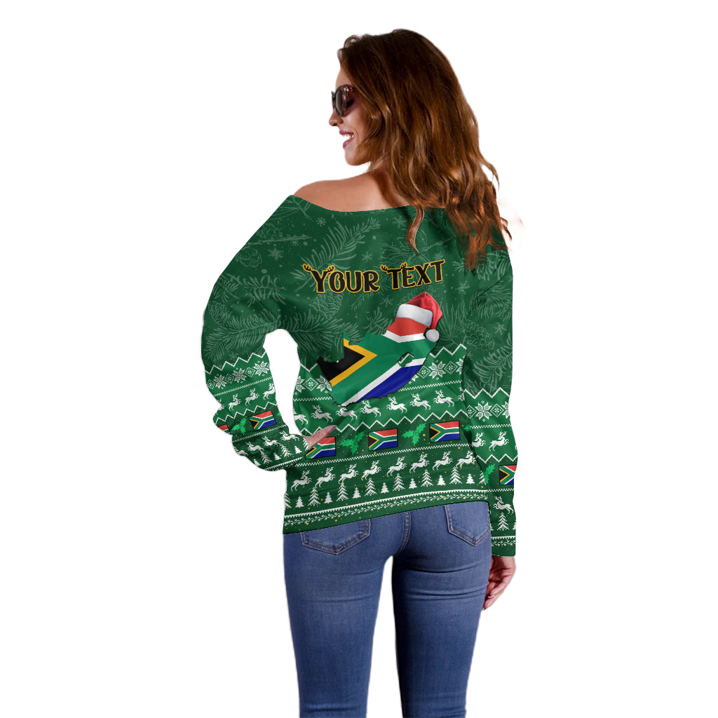 Personalised South Africa Christmas Off Shoulder Sweater Cool Santa Claus With South African Map - Wonder Print Shop