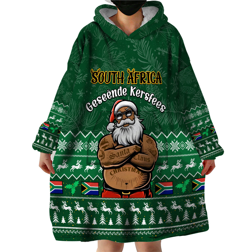 Personalised South Africa Christmas Wearable Blanket Hoodie Cool Santa Claus With South African Map - Wonder Print Shop