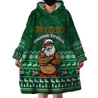 Personalised South Africa Christmas Wearable Blanket Hoodie Cool Santa Claus With South African Map - Wonder Print Shop