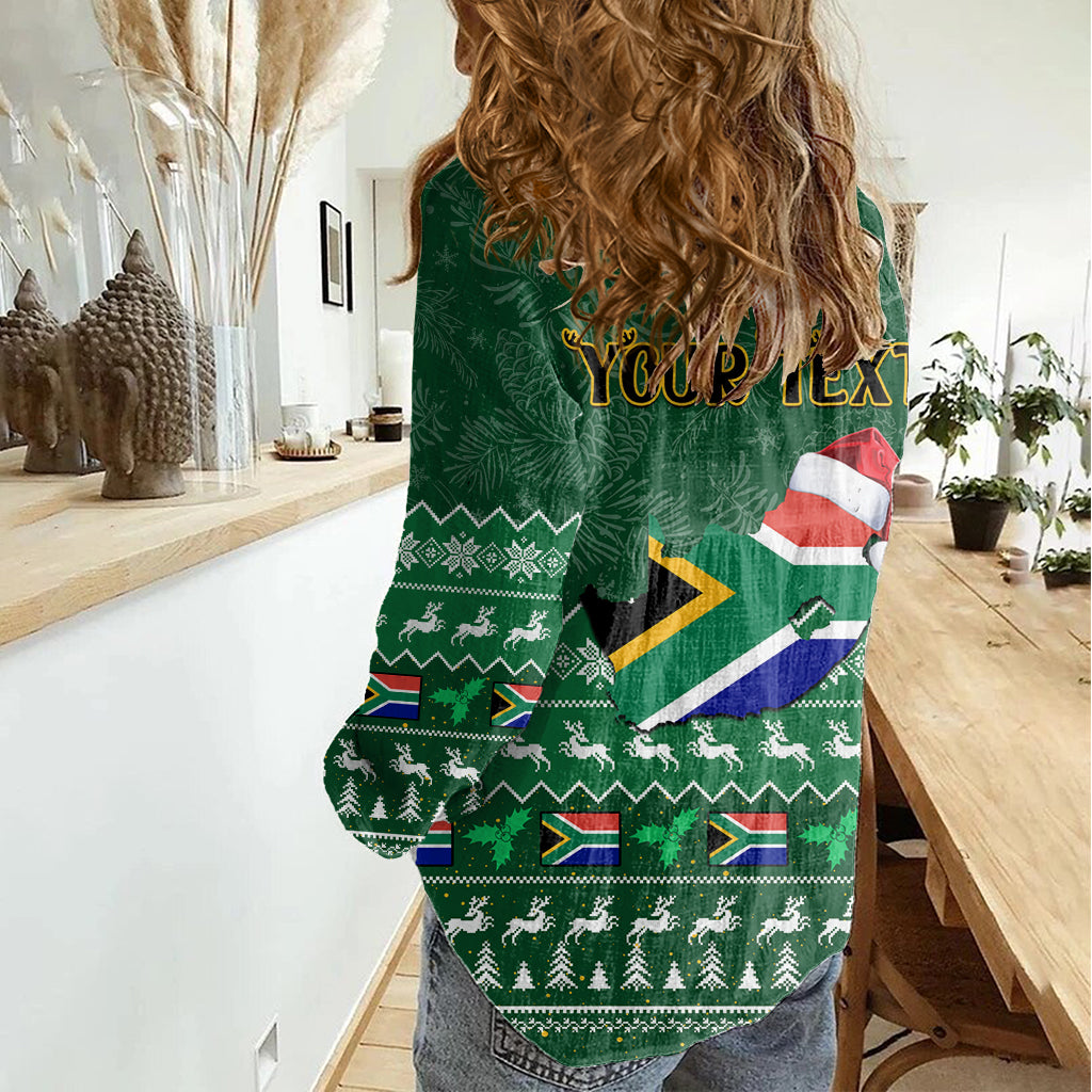 Personalised South Africa Christmas Women Casual Shirt Cool Santa Claus With South African Map - Wonder Print Shop