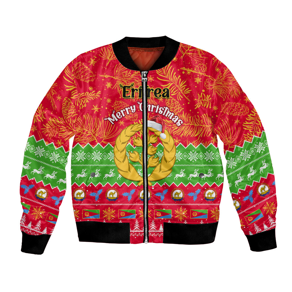 Personalised Eritrea Christmas Bomber Jacket Eritrean Olive Santa Claus Merry Xmas - Wonder Print Shop