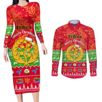 Personalised Eritrea Christmas Couples Matching Long Sleeve Bodycon Dress and Long Sleeve Button Shirt Eritrean Olive Santa Claus Merry Xmas - Wonder Print Shop