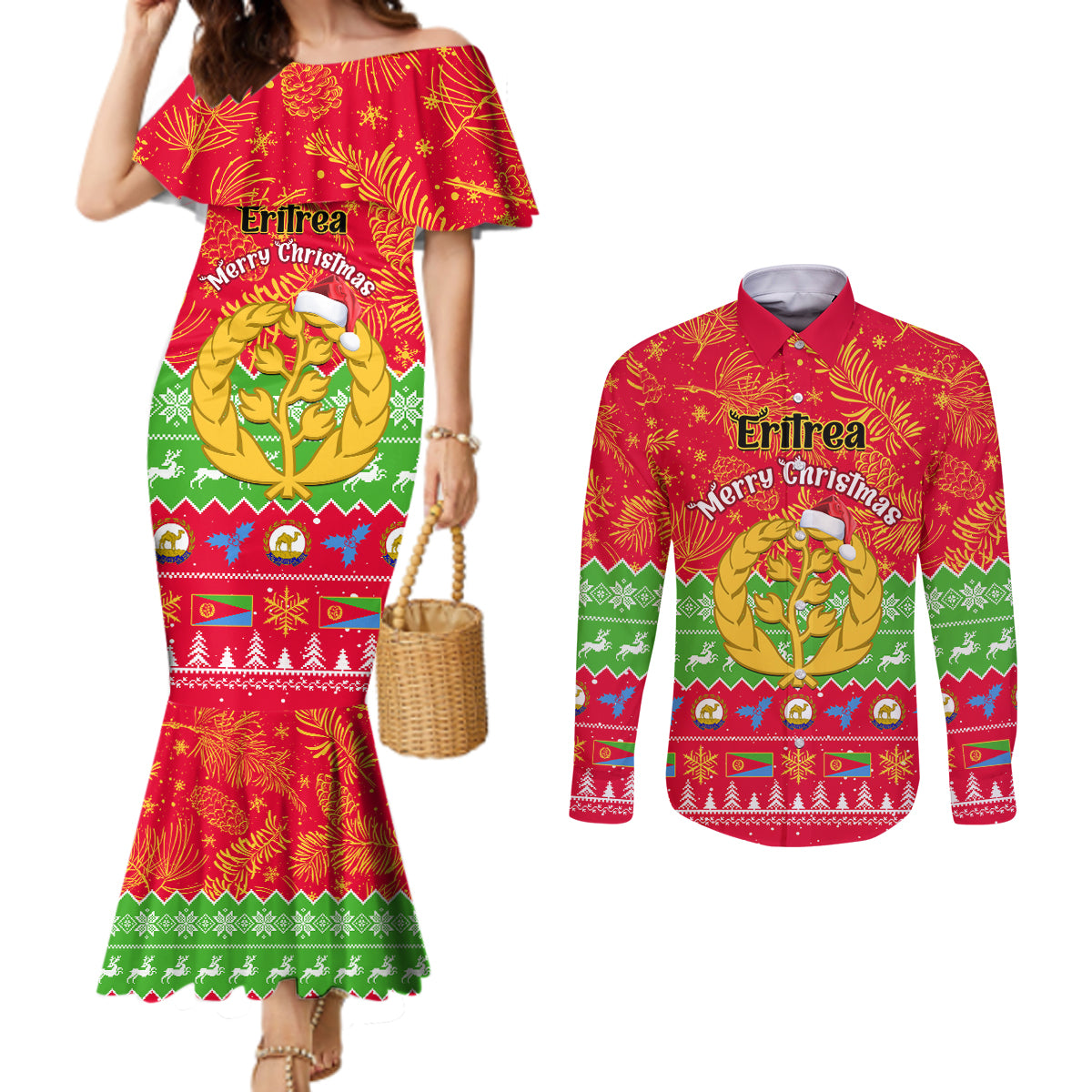 personalised-eritrea-christmas-couples-matching-mermaid-dress-and-long-sleeve-button-shirt-eritrean-olive-santa-claus-merry-xmas