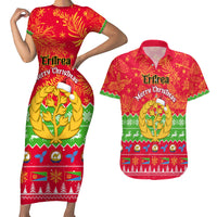 Personalised Eritrea Christmas Couples Matching Short Sleeve Bodycon Dress and Hawaiian Shirt Eritrean Olive Santa Claus Merry Xmas - Wonder Print Shop