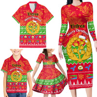 Personalised Eritrea Christmas Family Matching Long Sleeve Bodycon Dress and Hawaiian Shirt Eritrean Olive Santa Claus Merry Xmas - Wonder Print Shop