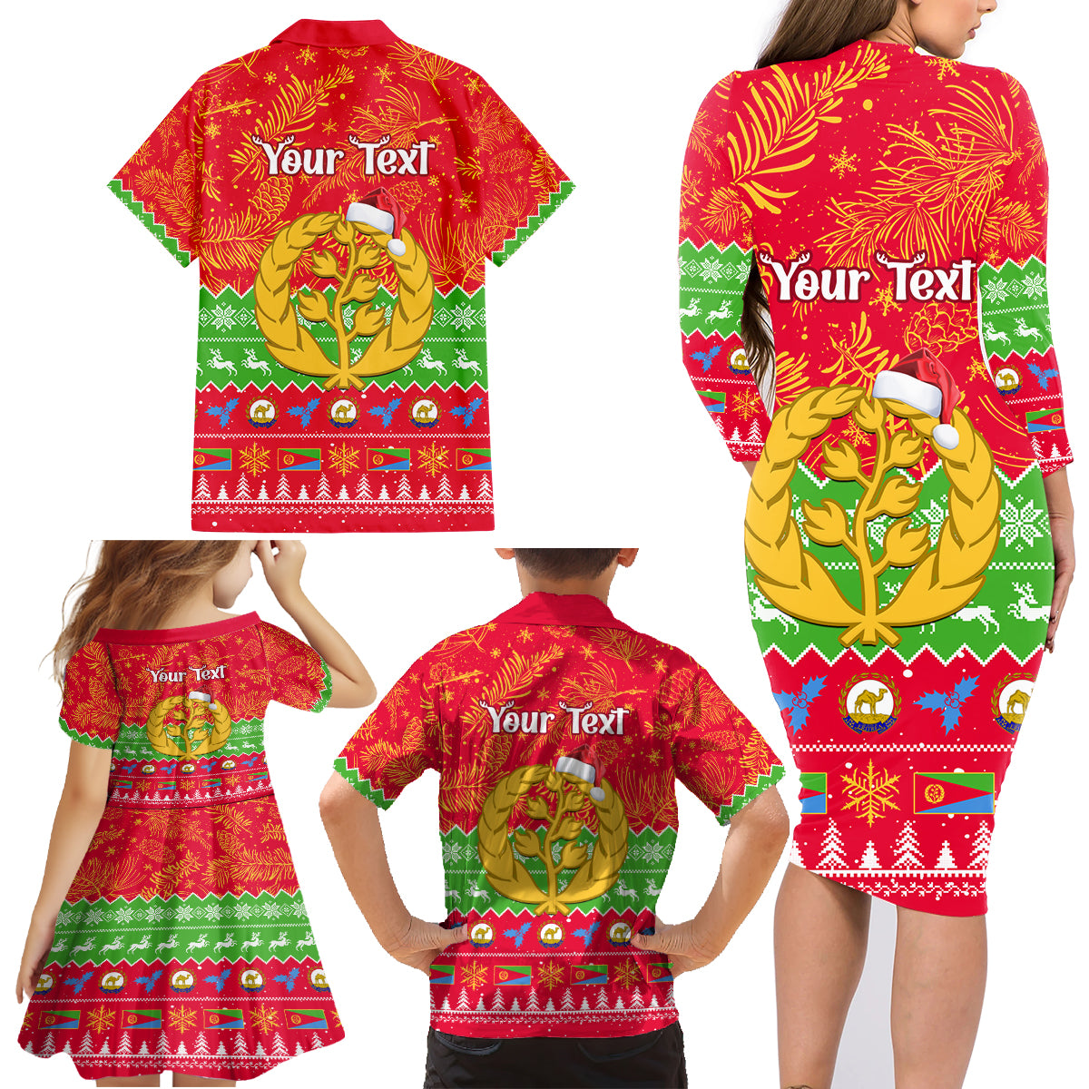 Personalised Eritrea Christmas Family Matching Long Sleeve Bodycon Dress and Hawaiian Shirt Eritrean Olive Santa Claus Merry Xmas - Wonder Print Shop