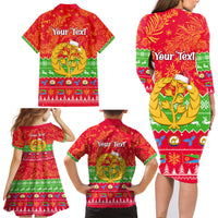Personalised Eritrea Christmas Family Matching Long Sleeve Bodycon Dress and Hawaiian Shirt Eritrean Olive Santa Claus Merry Xmas - Wonder Print Shop