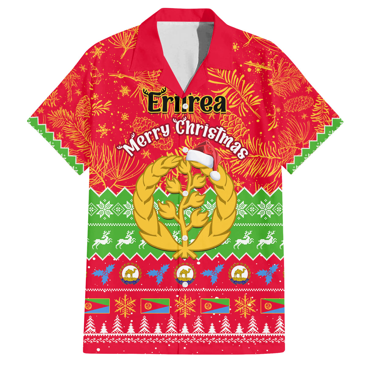 Personalised Eritrea Christmas Family Matching Long Sleeve Bodycon Dress and Hawaiian Shirt Eritrean Olive Santa Claus Merry Xmas - Wonder Print Shop