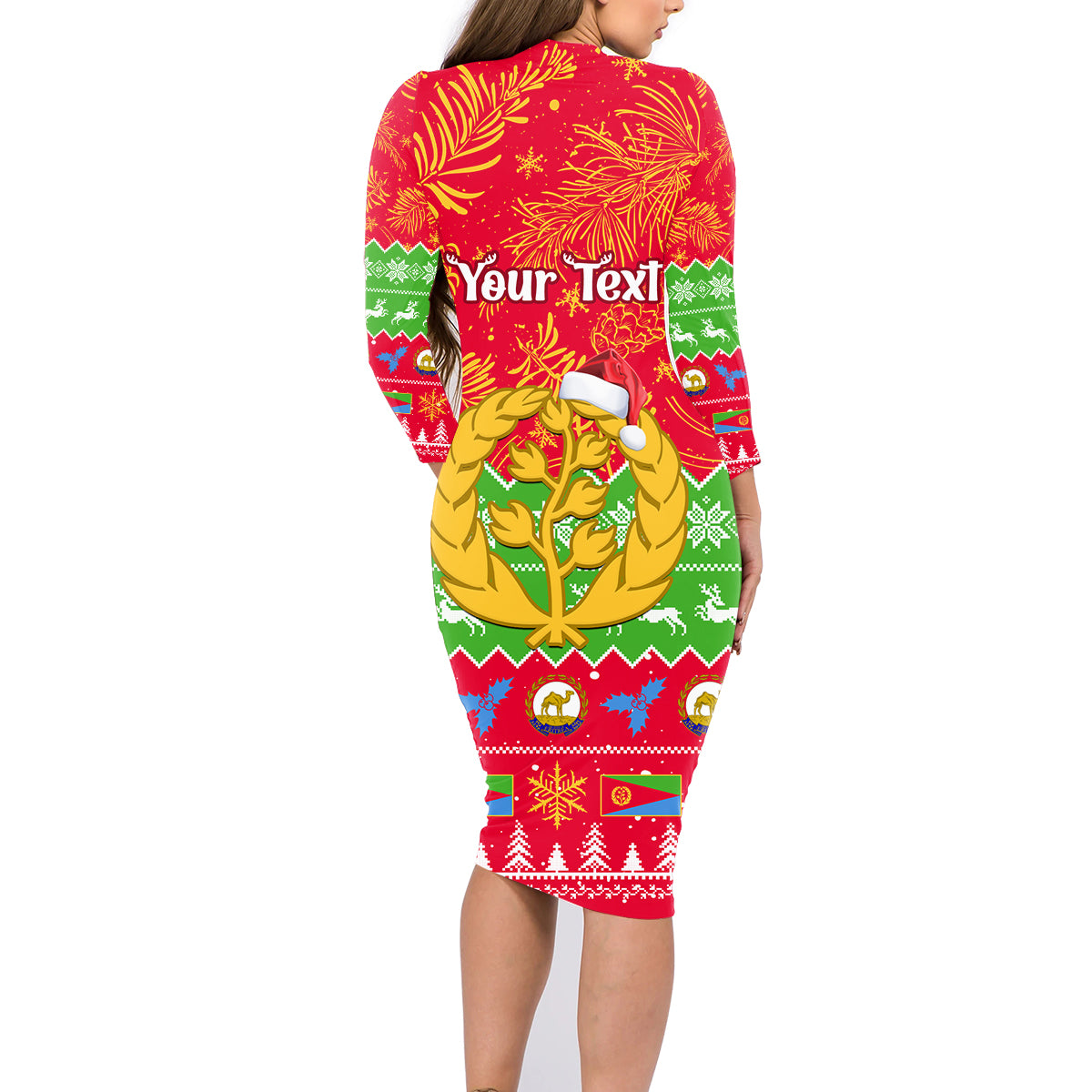 Personalised Eritrea Christmas Family Matching Long Sleeve Bodycon Dress and Hawaiian Shirt Eritrean Olive Santa Claus Merry Xmas - Wonder Print Shop