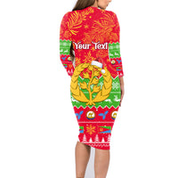 Personalised Eritrea Christmas Family Matching Long Sleeve Bodycon Dress and Hawaiian Shirt Eritrean Olive Santa Claus Merry Xmas - Wonder Print Shop