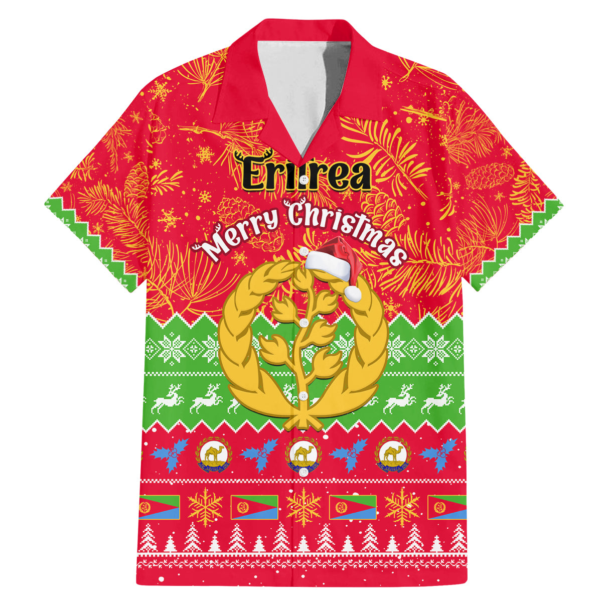 Personalised Eritrea Christmas Family Matching Mermaid Dress and Hawaiian Shirt Eritrean Olive Santa Claus Merry Xmas - Wonder Print Shop