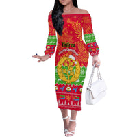Personalised Eritrea Christmas Family Matching Off Shoulder Long Sleeve Dress and Hawaiian Shirt Eritrean Olive Santa Claus Merry Xmas - Wonder Print Shop