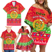 Personalised Eritrea Christmas Family Matching Off Shoulder Short Dress and Hawaiian Shirt Eritrean Olive Santa Claus Merry Xmas - Wonder Print Shop