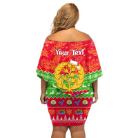 Personalised Eritrea Christmas Family Matching Off Shoulder Short Dress and Hawaiian Shirt Eritrean Olive Santa Claus Merry Xmas - Wonder Print Shop