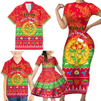 Personalised Eritrea Christmas Family Matching Short Sleeve Bodycon Dress and Hawaiian Shirt Eritrean Olive Santa Claus Merry Xmas - Wonder Print Shop