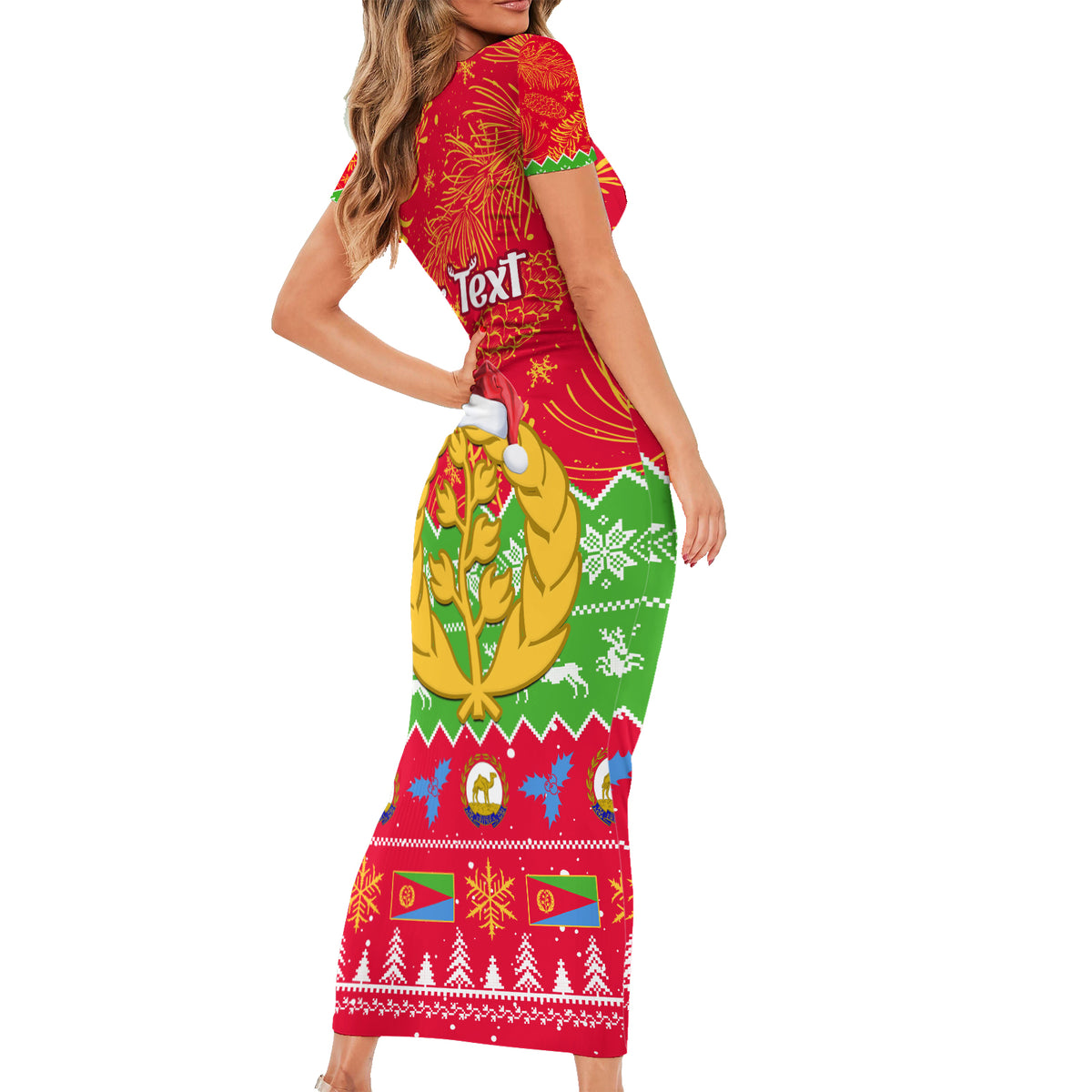 Personalised Eritrea Christmas Family Matching Short Sleeve Bodycon Dress and Hawaiian Shirt Eritrean Olive Santa Claus Merry Xmas - Wonder Print Shop