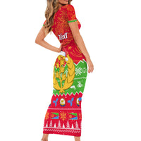 Personalised Eritrea Christmas Family Matching Short Sleeve Bodycon Dress and Hawaiian Shirt Eritrean Olive Santa Claus Merry Xmas - Wonder Print Shop