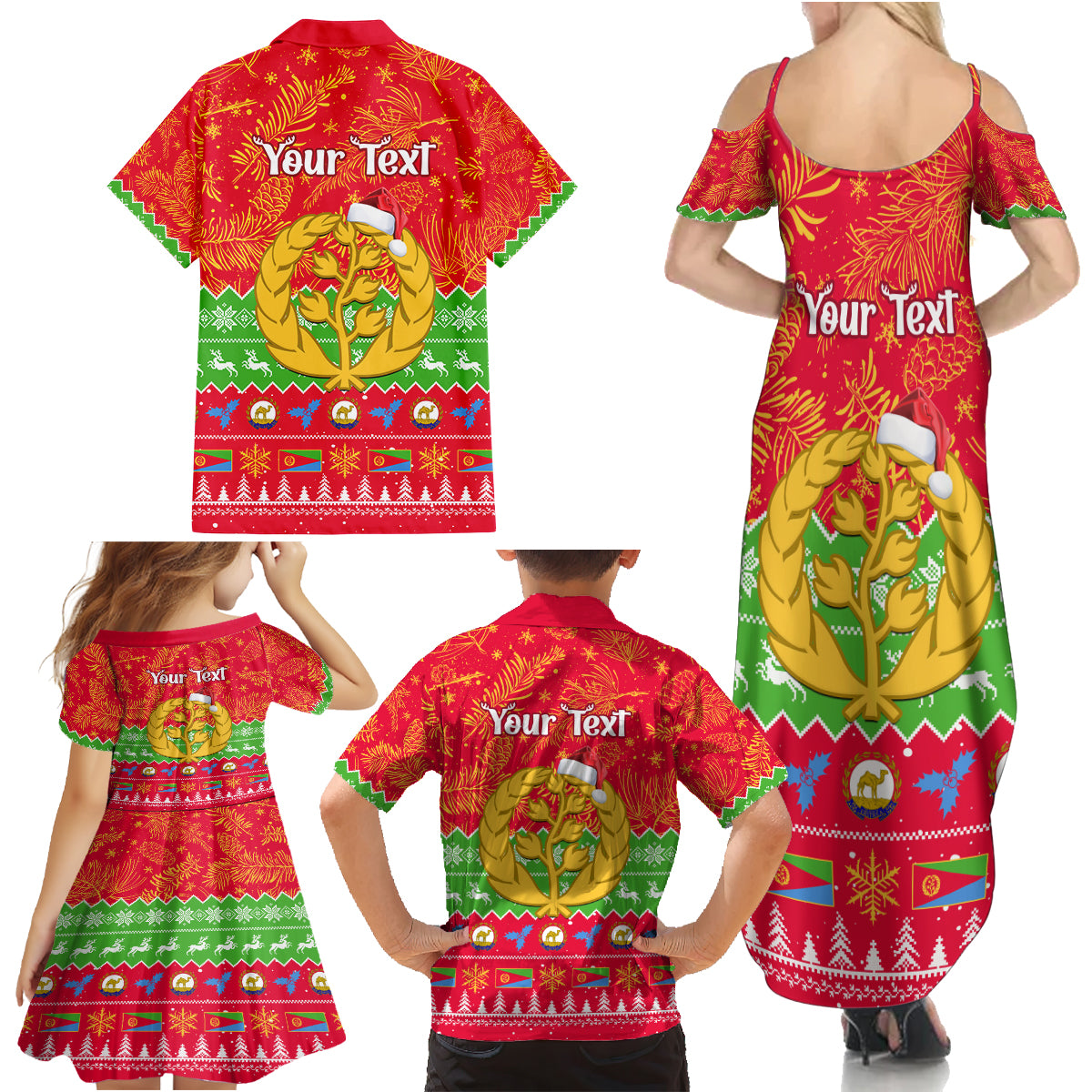 Personalised Eritrea Christmas Family Matching Summer Maxi Dress and Hawaiian Shirt Eritrean Olive Santa Claus Merry Xmas - Wonder Print Shop