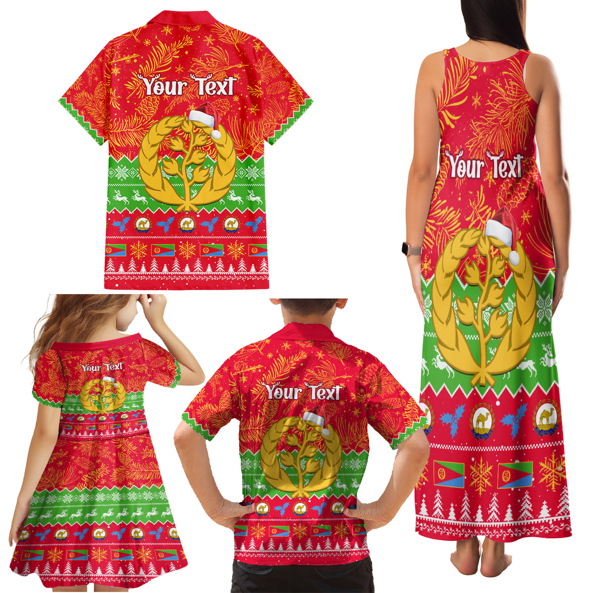 Personalised Eritrea Christmas Family Matching Tank Maxi Dress and Hawaiian Shirt Eritrean Olive Santa Claus Merry Xmas - Wonder Print Shop