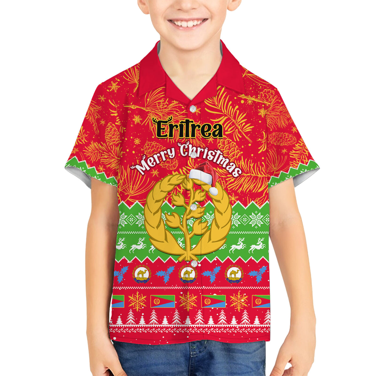 Personalised Eritrea Christmas Family Matching Tank Maxi Dress and Hawaiian Shirt Eritrean Olive Santa Claus Merry Xmas - Wonder Print Shop