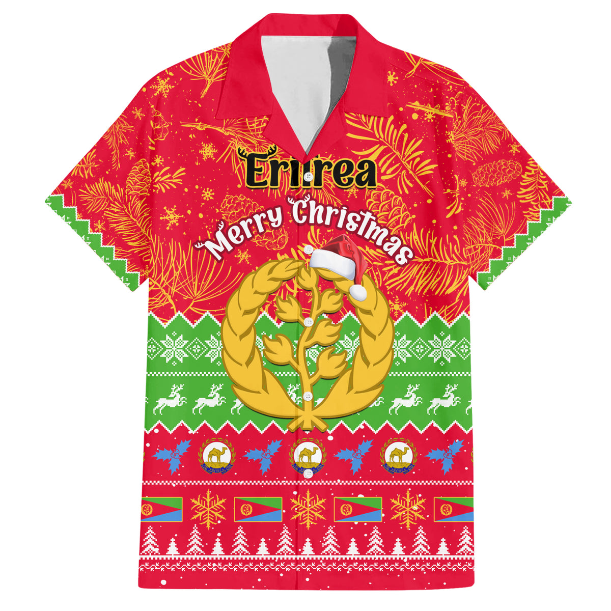 Personalised Eritrea Christmas Hawaiian Shirt Eritrean Olive Santa Claus Merry Xmas - Wonder Print Shop