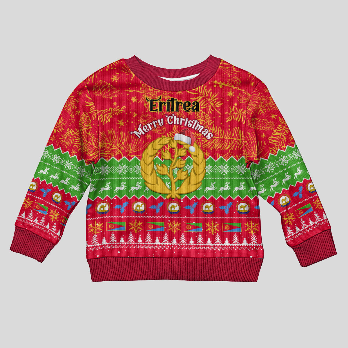 Personalised Eritrea Christmas Kid Ugly Christmas Sweater Eritrean Olive Santa Claus Merry Xmas - Wonder Print Shop