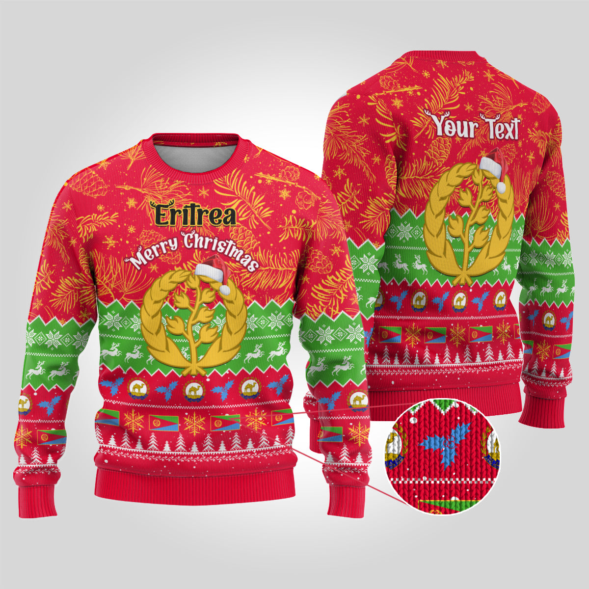 Personalised Eritrea Christmas Ugly Christmas Sweater Eritrean Olive Santa Claus Merry Xmas - Wonder Print Shop