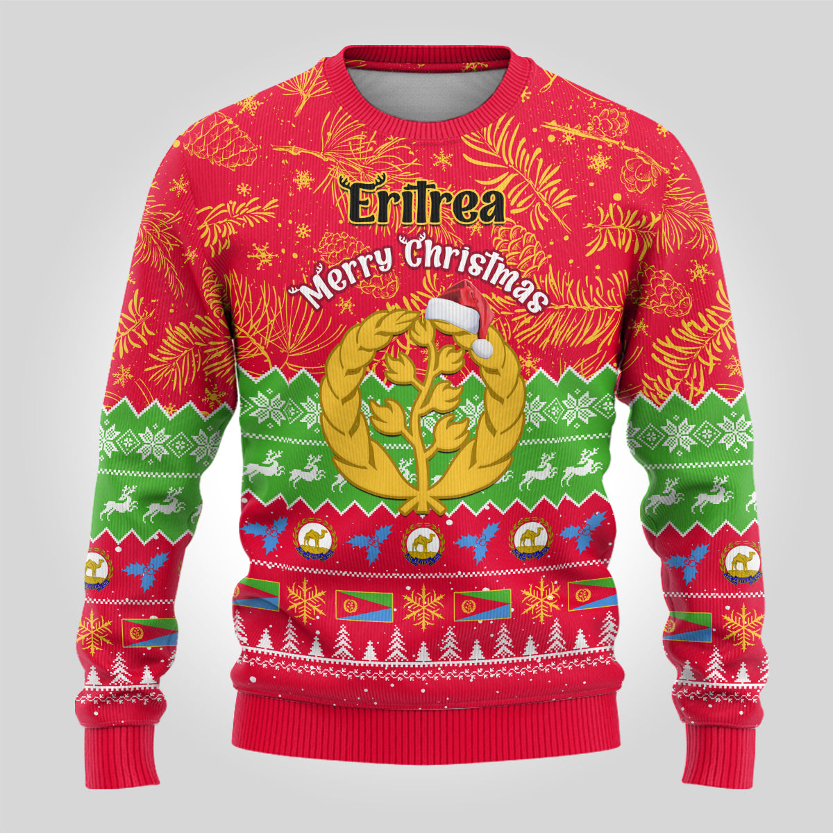 Personalised Eritrea Christmas Ugly Christmas Sweater Eritrean Olive Santa Claus Merry Xmas - Wonder Print Shop