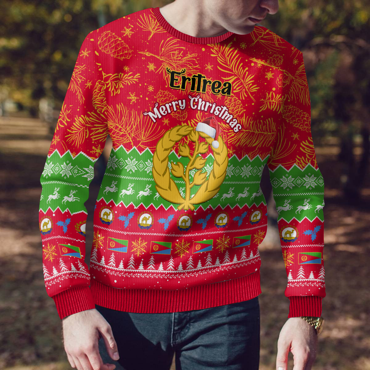 Personalised Eritrea Christmas Ugly Christmas Sweater Eritrean Olive Santa Claus Merry Xmas - Wonder Print Shop