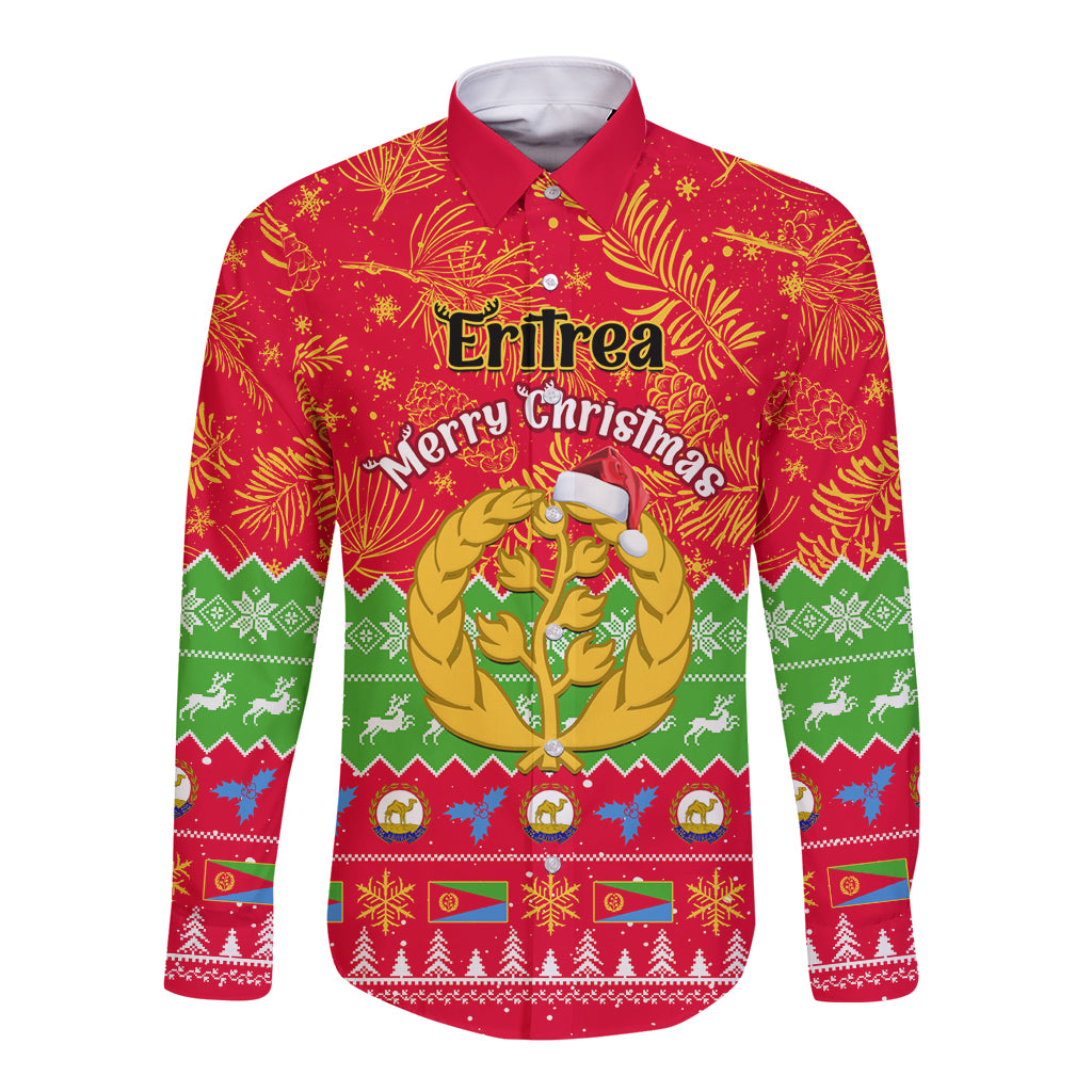 Personalised Eritrea Christmas Long Sleeve Button Shirt Eritrean Olive Santa Claus Merry Xmas - Wonder Print Shop