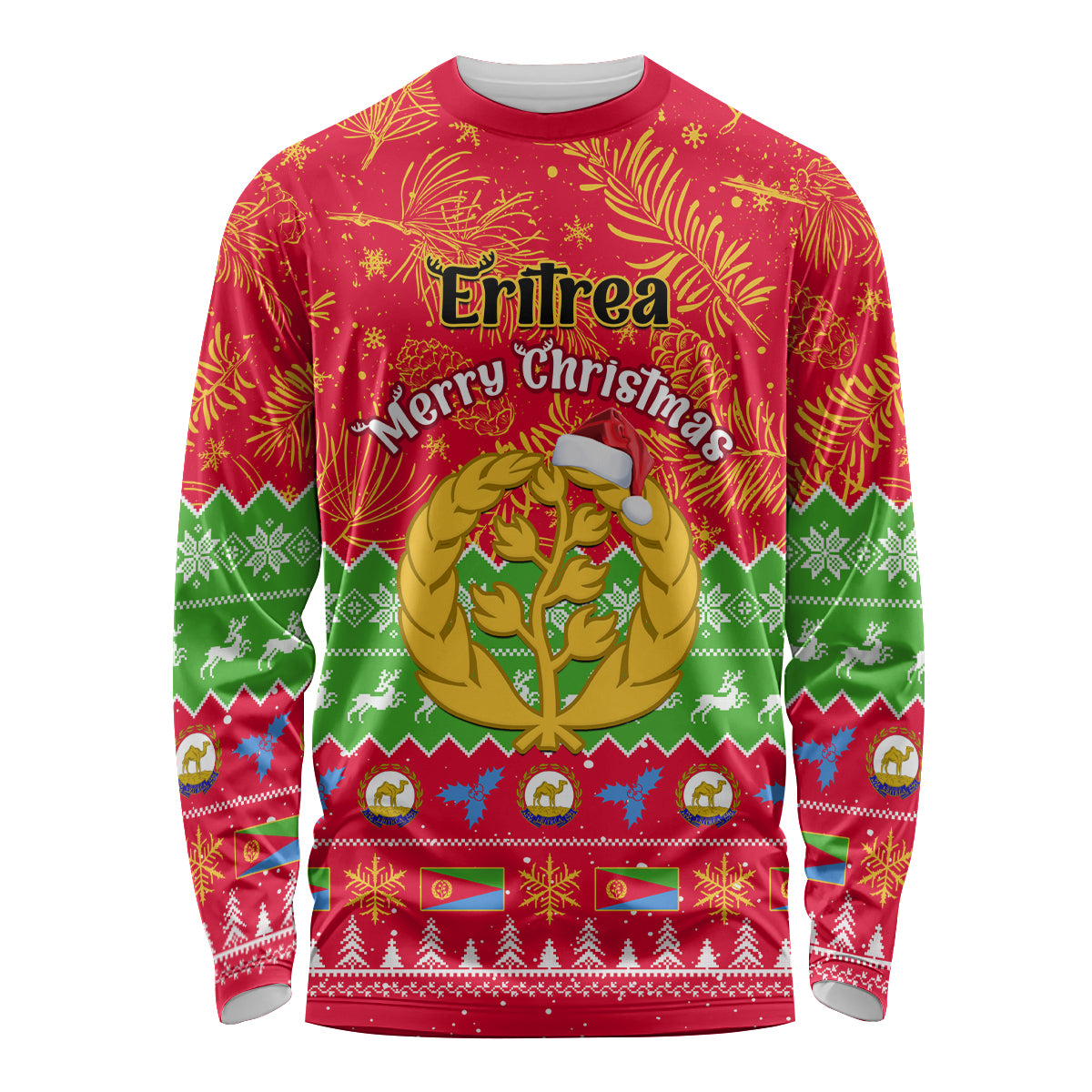 Personalised Eritrea Christmas Long Sleeve Shirt Eritrean Olive Santa Claus Merry Xmas - Wonder Print Shop