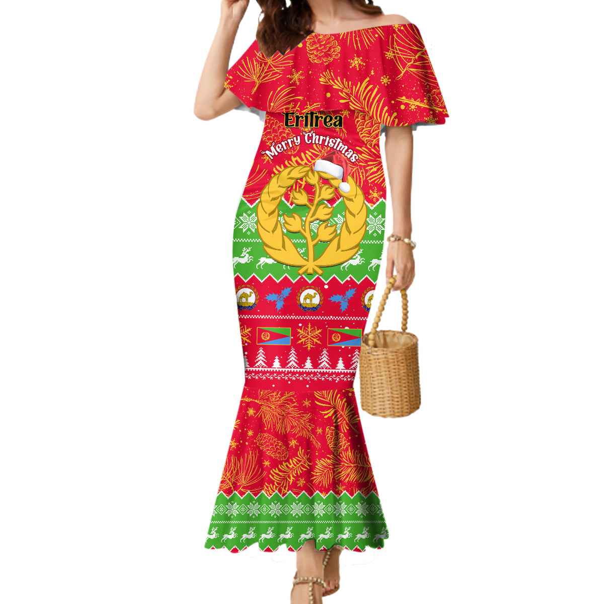 Personalised Eritrea Christmas Mermaid Dress Eritrean Olive Santa Claus Merry Xmas - Wonder Print Shop